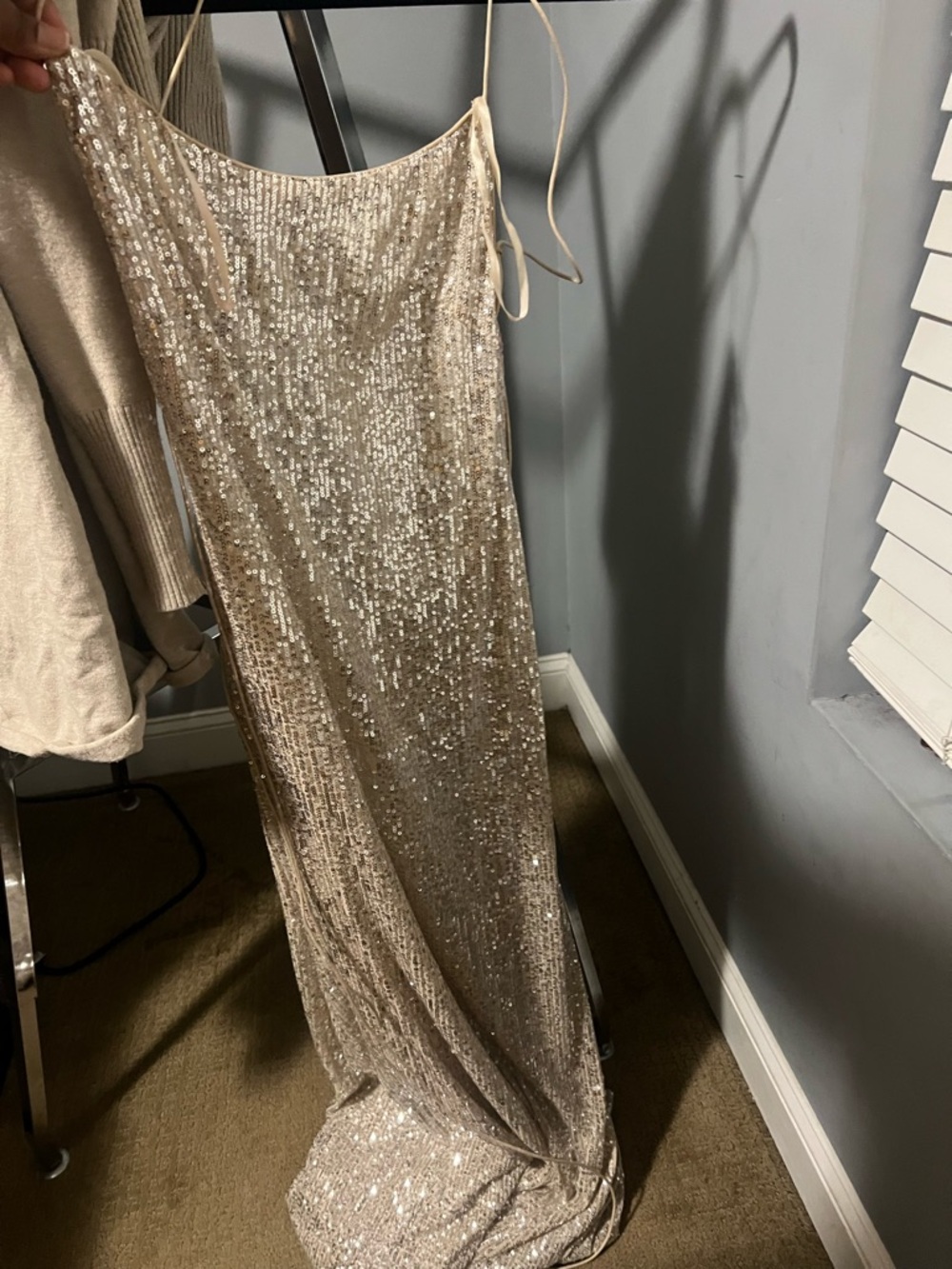 Elegant Champagne Sequin Slip Prom Dress